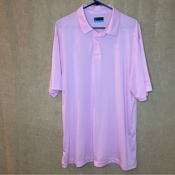PGA Designer Men's Golf Short Sleeve Polo XL‎ Striped Stretch Casual Pink - Picture 1 of 4